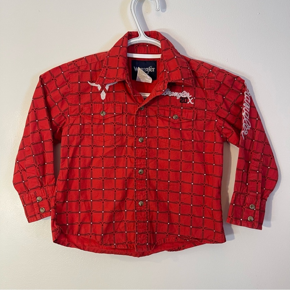 Wrangler 20x Boys SIZE 3-4 Pearl Snap Long Sleeve Western Cowboy Shirt - Red